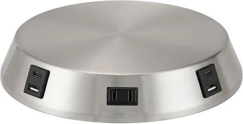 Vista 3 de Base de lámpara de mesa moderna con puertos de carga USB A+C y toma de corriente de CA, sensor táctil de encendido y apagado universal de níquel