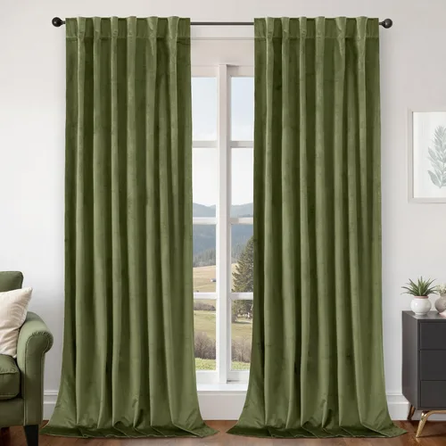 Vista 13 de BGment Cortinas de terciopelo rosa polvoriento, 2 paneles de 84 pulgadas, 2 paneles para sala de estar, aislamiento térmico de lujo, reducen