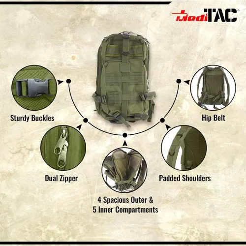 Vista 2 de MediTac Mochila táctica de asalto - Mochila de primeros auxilios - Mochila militar MOLLE de 18