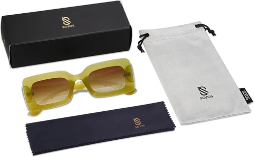 Vista 6 de SOJOS Retro 90s Nude Rectangle Sunglasses For Women Trendy Chunky Glasses Pebble SJ2160