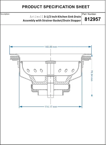 Vista 6 de Artiwell Paquete de 2 coladores y tapones para fregadero de cocina, conjunto de drenaje de cocina de 3-1/2 pulgadas con colador y tapón