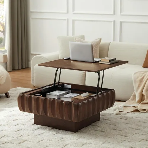 Vista 8 de Mesa de Centro con Tapa Elevable Mesas de Centro Cuadradas para Muebles de Sala de Estar Acanalada Pequeña con Gran Centro de Almacenamiento Oculto