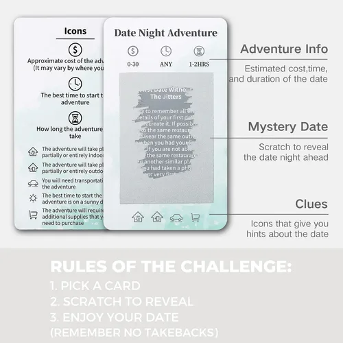 Vista 5 de 40 Ideas de citas para parejas, juegos únicos para raspar una cita nocturna con álbum de recuerdos de aventuras, regalos románticos para el día