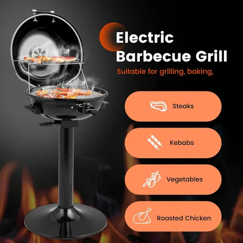 Vista 4 de ORALNER Parrilla eléctrica para barbacoa con soporte, rejilla de calentamiento y bandeja de goteo, parrilla eléctrica de 15 porciones