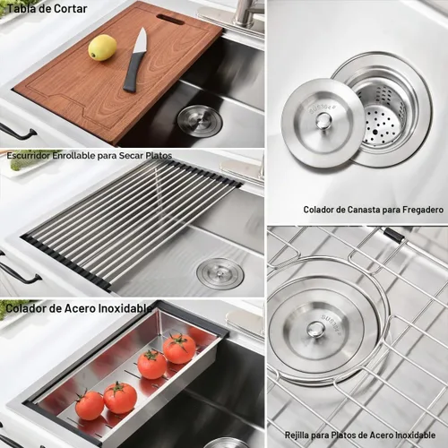 Vista 7 de Estación de trabajo para fregadero de cocina de 33 pulgadas con Acero inoxidable