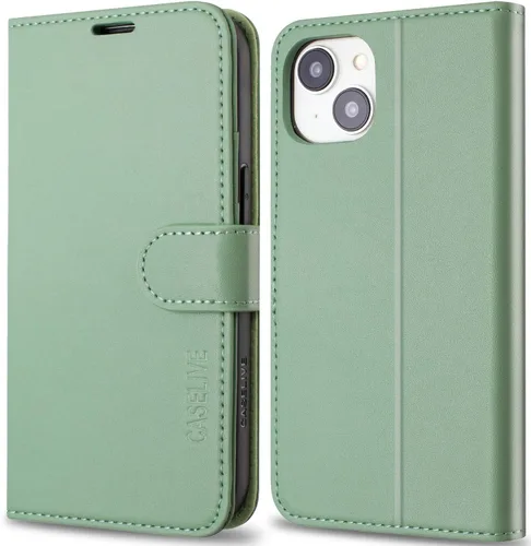 Vista 10 de Funda tipo cartera para iPhone 13/iPhone 14 con tarjetero [funda de cuero de alta calidad] [bloqueo RFID]
