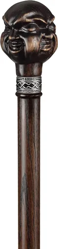 Vista 6 de Bastón de madera tallado único para hombres y mujeres, Buda - Elegante bastón de madera hecho a mano