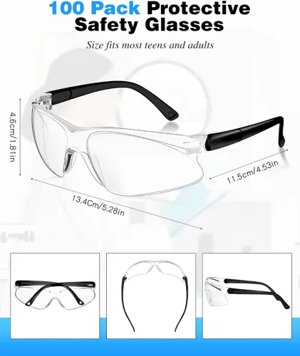 Vista 2 de Xuhal 100 pares de gafas de seguridad a granel transparentes protección ocular Ansi Z87.1 protección sobre gafas