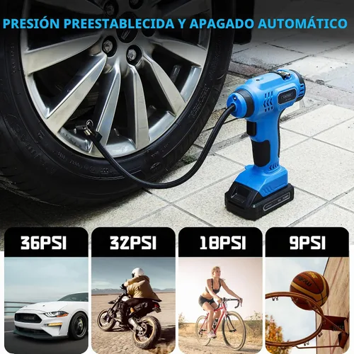 Vista 4 de WISETOOL Compresor de aire inalámbrico para inflador de neumáticos, bomba de neumáticos de coche con batería de 20 V con medidor de presión digital