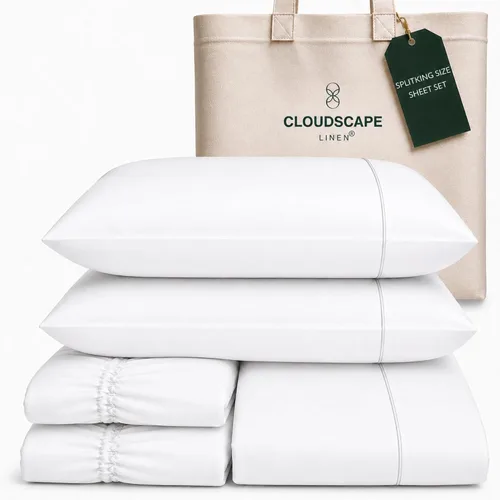 Vista 66 de Cloud Scape Linen - Juego de sábanas de algodón egipcio de doble capa, tamaño individual, tejido de satén de fibra larga, juego de 3 piezas, ropa