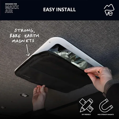 Vista 5 de VanEssential Cubierta de ventilación de techo opaca con aislamiento magnético diseñada para (MaxxAir/Fantastic Fan) 16.5 "x 16.5" - Negro