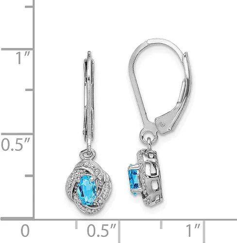 Vista 4 de Aretes de plata de ley 925 con diseño de topacio azul y con palanca en la espalda, colgante de piedra de nacimiento de diciembre, joyería fina