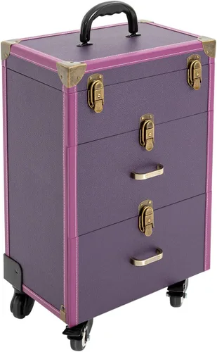 Vista 11 de Estuche de maquillaje rodante, carrito de salón de belleza con ruedas de doble bloqueo, carrito de almacenamiento con bolsa de tijera, organizador