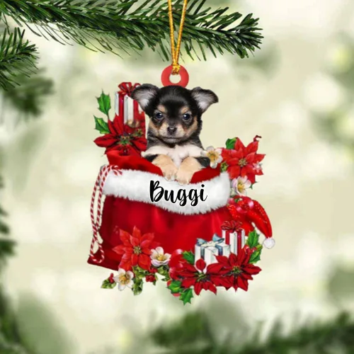Vista 201 de Perro Akita Inu personalizado en bolsa de regalo, adorno de Navidad, nombre personalizado, regalo para amantes de los perros, familia, Navidad