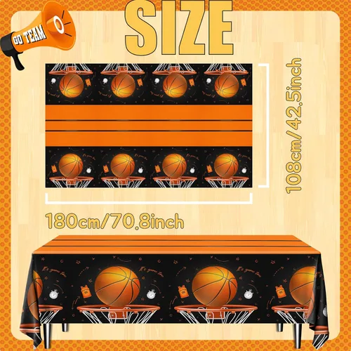 Vista 6 de CMUSKO Mantel de baloncesto, 3 piezas de decoración de cumpleaños de baloncesto, manteles rectangulares de plástico, manteles desechables