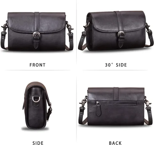 Vista 5 de Bolso cruzado de cuero genuino para mujer, bolsos de hombro vintage