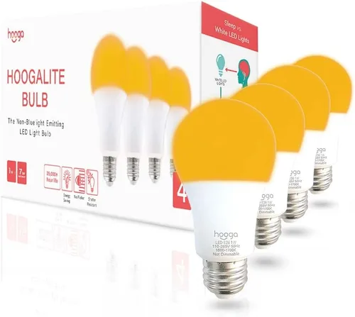 Vista 6 de hooga Bombilla para dormir, bombillas ámbar para terapia del sueño, bloqueo de luz azul, bombillas tenues de 1600 K equivalentes a 7 W, luz calmante