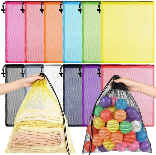 Vista 7 de PLULON Bolsa de malla con cordón, bolsa de almacenamiento de malla con cordón, bolsa de lavandería para gimnasio, nailon para almacenamiento, viajes