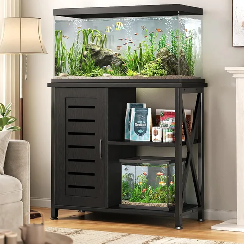 Vista 2 de Herture Soporte para tanque de peces de 20 a 29 galones, soporte de acuario con almacenamiento de accesorios de gabinete, marco de metal resistente