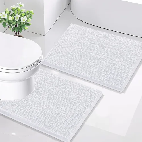 Vista 110 de Juego de alfombras de baño Smiry de 2 piezas, suave alfombra absorbente de chenilla y juego de alfombra en forma de U para inodoro, alfombra de baño