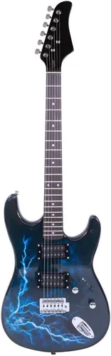 Vista 2 de Guitarra eléctrica tamaño completo de 6 cuerdas con correa, bolsa de guitarra, cable de alimentación, plectrums (negro)