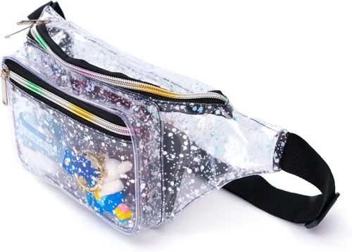 Vista 8 de Cangurera holográfica con diseño de cielo estrellado y lunares morados para mujer, ideal para juegos, conciertos, rave, festivales, viajes, Dreamy