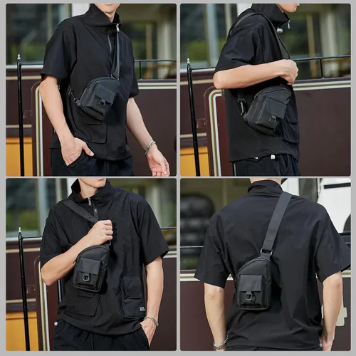 Vista 7 de Long Keeper Bolso bandolera pequeño para hombre, mochila ligera para el pecho, bolsas de hombro para senderismo, ciclismo, viajes, correr (C-negro)