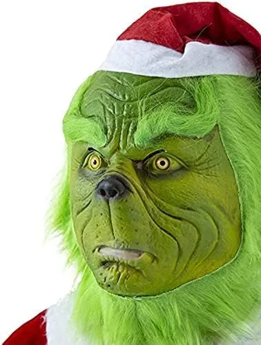 Vista 5 de Itopfox Disfraz de monstruo verde de Navidad, traje de Santa para hombres adultos para Navidad con máscara