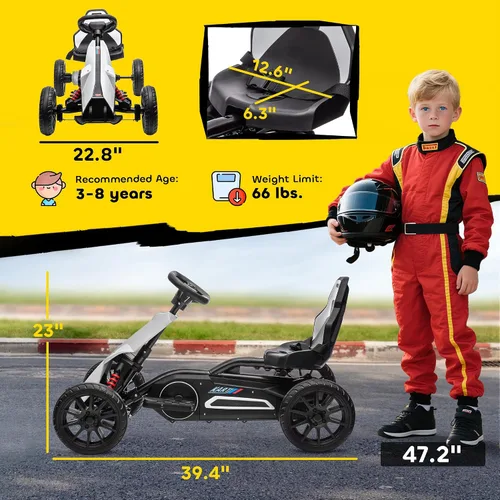 Vista 5 de 12V Electric Go Kart for Kids with Adjustable Speed, White