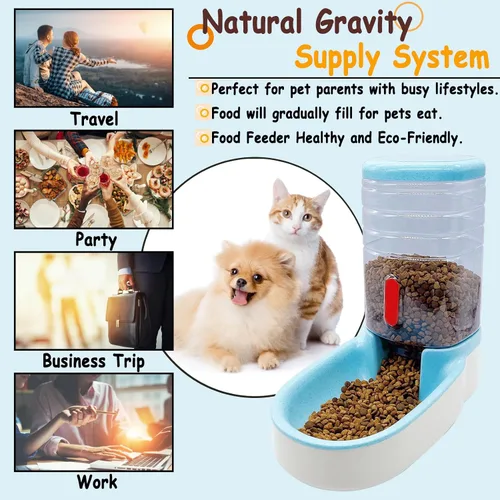 Vista 7 de kathson Comedero automático para gatos de 1 galón con gravedad, dispensador de comida para perros, gran capacidad, cuenco de comida para mascotas