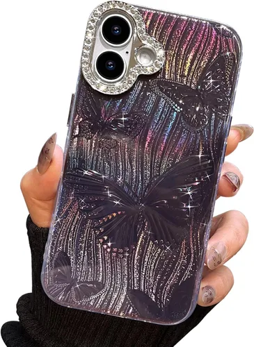 Vista 123 de I-MGAE-IN-AR Funda compacta para iPhone 11, diseño de mariposa, marco de protección de lente de cámara con diamante 3D, bonitas fundas protectoras