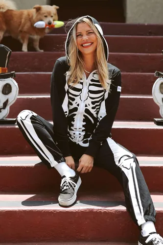 Vista 8 de Tipsy Elves - Disfraz de esqueleto de Halloween para mujer con estampado de espalda disfraz de esqueleto