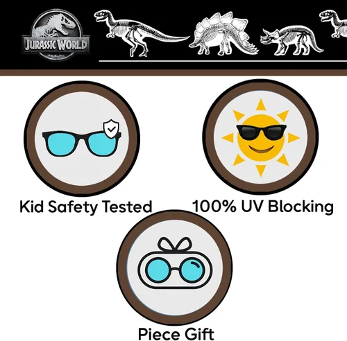 Vista 7 de Universal Studios Jurassic World - Gafas de sol para niños, elegantes, cómodas y duraderas, con protección UV, con funda de transporte suave