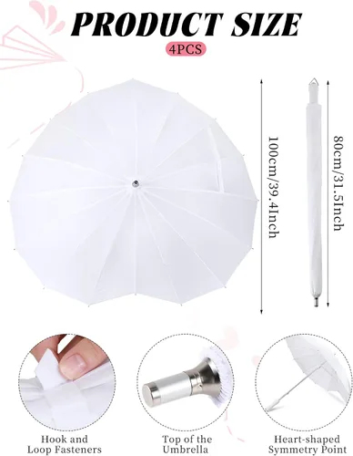 Vista 2 de Chunful 4 piezas en forma de corazón Brolly en forma de corazón para niñas, paraguas para siempre amor, paraguas blanco para novia, San Valentín