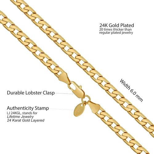 Vista 4 de LIFETIME JEWELRY Collares biselados de cadena de eslabones cubanos chapados en oro real de 24 quilates (0.118 in, 0.236 in y 0.374 in), Chapado