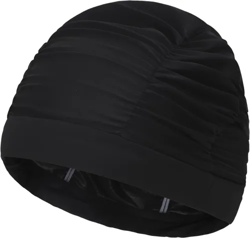 Vista 6 de Gorro de natación grande para mujer, de pelo largo, gorro de natación, de nailon elástico de gran tamaño, con pliegues elegantes