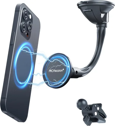 Vista 12 de PROfezzion - Soporte magnético para teléfono con ranura para CD para iPhone MagSafe Vent Clip Included, No Vibrating, Powerful Magnets Compatible