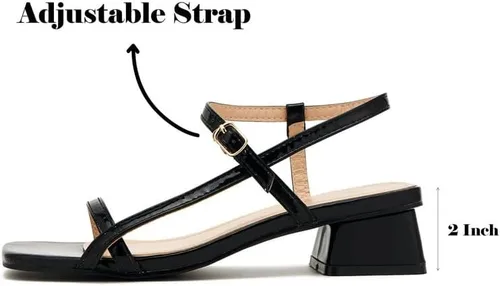 Vista 4 de Sandalias de tacón cuadrado para mujer, sandalias de tacón bajo de 2 pulgadas, tacón bajo grueso, tacón bajo con punta abierta, sandalias de vestir