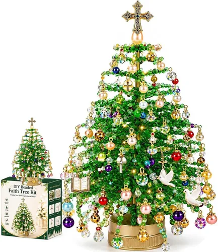 Vista 11 de ZSJO Kit de árbol de Navidad con cuentas para adultos, juego de manualidades de cristal, decoración de mesa (#D)