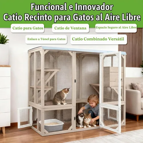 Vista 2 de PetsCosset Catio - Recintos para gatos al aire libre, casa grande para gatos de 4 pisos para ventana interior y exterior, catio exterior de madera
