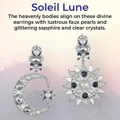 Vista 4 de Pendientes de diosa del sol y la luna, joyería de moda de cristal para mujer, aretes colgantes con poste celestial, asimétricos, chapados en plata