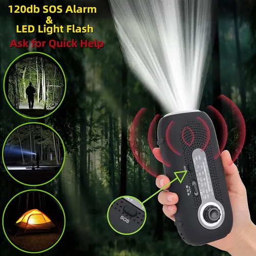 Vista 7 de Radio meteorológica Hank Crank, radio meteorológica NOAA, radio AM FM, radio de emergencia impermeable con linterna LED y cargador de teléfono