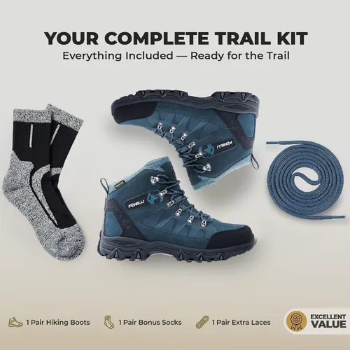 Vista 6 de Botas de senderismo Foxelli para hombre – Botas de cuero de ante impermeables, transpirables y ligeras para hombre Azul