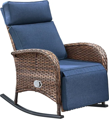 Vista 22 de Belord Zero Gravity - Silla reclinable giratoria para patio, silla de mimbre para exteriores con respaldo ajustable y reposapiés, sillas mecedoras