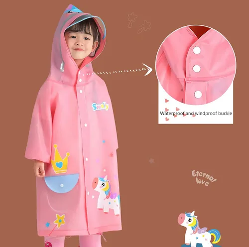 Vista 4 de Kids Raincoat Boys Girls Rain Jacket Hooded Dinosaur Poncho Waterproof Coat Outdoor Sports 2-12Years