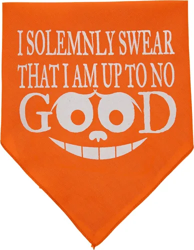 Vista 11 de Bandana serigrafiada para mascotas y perros, con texto "I Solemnly Swear That I Am Up To No Good" Cocoa S