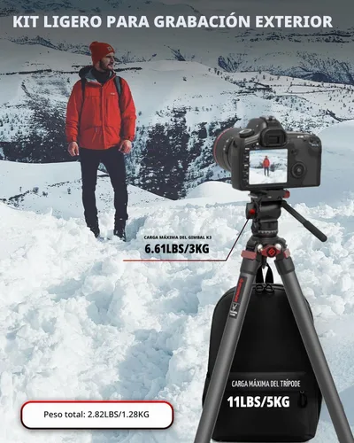 Vista 2 de IFOOTAGE Gazelle - Trípode de viaje TA3B con cabezal de fluido Komodo K3,62/62.0 in Kit de trípode de aleación de aluminio para cámara, teléfono