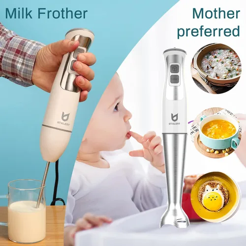 Vista 4 de Batidora de mano de inmersión UTALENT, 3 en 1, 8 velocidades, batidora de brazo con espumador de leche, batidor de huevos para batidos, espuma