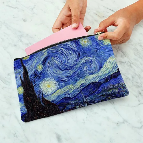 Vista 5 de CafePress Starry Night by Vincent Van Gogh - Neceser grande con cremallera, 12.5 x 8.5 pulgadas, Blanco
