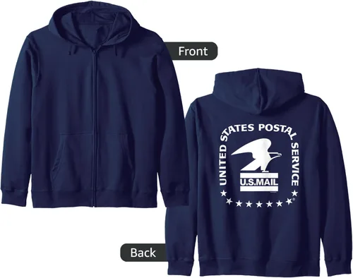 Vista 8 de USPS - Sudadera con capucha y cremallera con sello de correo aéreo de, Gris Negro